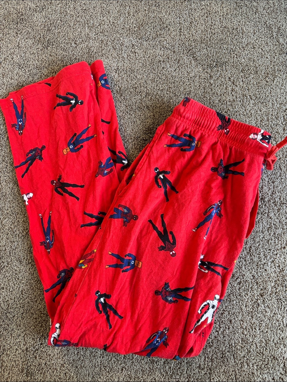 Marvel Spiderman Red Pajama Bottoms with Superhero Print men’s sz L